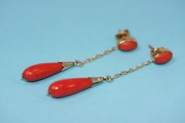 Pair of 18ct gold coral mounted earrings