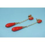 Pair of 18ct gold coral mounted earrings