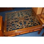 Oriental hard wood glass top coffee table