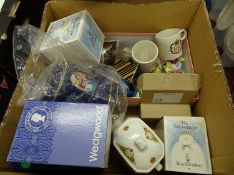 Two boxes of Wedgwood, Royal Doulton china etc.