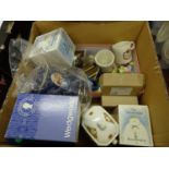 Two boxes of Wedgwood, Royal Doulton china etc.