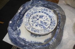 Pair of Meissen plates, a meat plate and two others