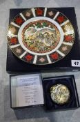 Royal Crown Derby plate and matching enamel box