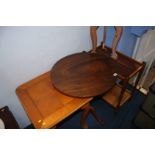 Three occasional tables and an oak trolley