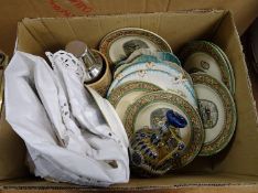 Two boxes of Adams plates, Doulton jug etc.