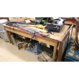 A large pine plank top kitchen table. 182cm x 94cm