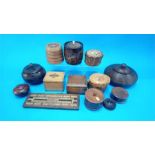 A collection of turned treen wood items.