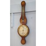 An Edwardian mahogany and marquetry inlaid banjo two glass barometer. 93cm high