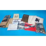Assorted books and ephemera including wood engravings by Thomas Bewick, a rare Air Craft advert post