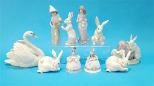 Five Lladro rabbits, a Lladro swan etc. (10)