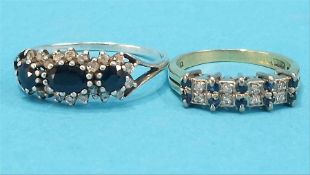 An 18ct gold sapphire and diamond ring and a silver ring, stamped 925.