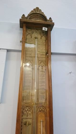 A carved oak Admiral Fitzroy's barometer. 110cm long - Image 3 of 6