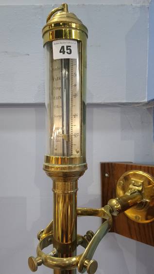 An R.N. Desterro Lisbon brass marine barometer. 94cm high - Image 2 of 6