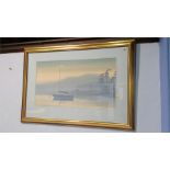 Alan Grayle, watercolour, signed, dated 1989, 'Sailing boat on a lake'. 36cm x 64cm