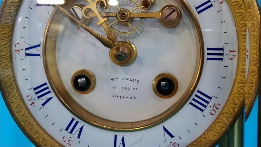 A William Angus of 17 Lord Street, Liverpool four glass clock, with enamelled circular dial, 8 day - Image 2 of 6