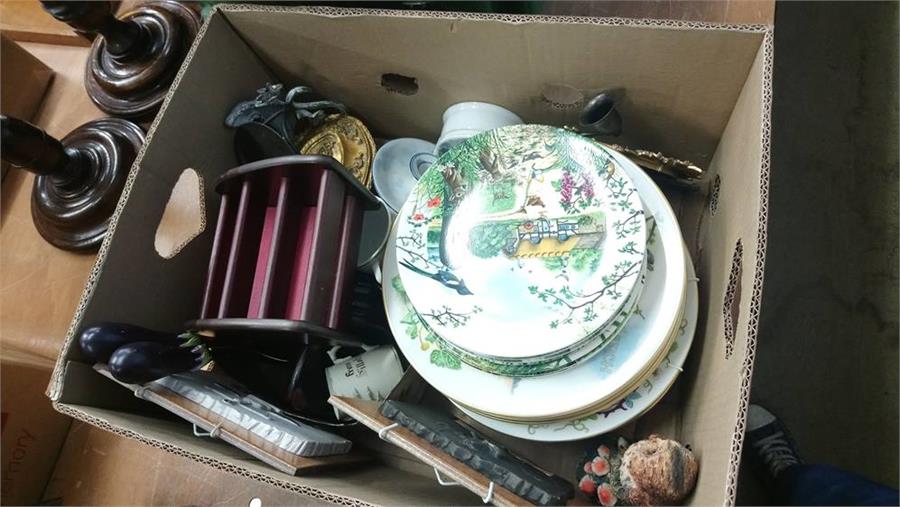 A box of Limited Edition plates etc.