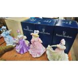 Three Royal Doulton ladies and a Coalport figure.