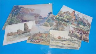 A collection of watercolours by A. Simpson, mostly loose and unframed.