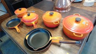 A collection of Le Creuset pans and frying pans. (7)