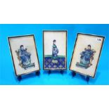 Three Chinese silkwork paintings.