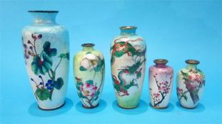 Five various Japanese cloisonné vases.