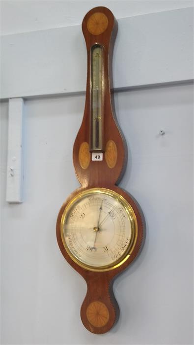 An Edwardian mahogany and marquetry inlaid banjo two glass barometer. 93cm high - Image 3 of 4