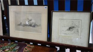 Two etchings by Winifred Louise Austen (1876-1964), signed in pencil, 'Three Mice' and 'A Bird