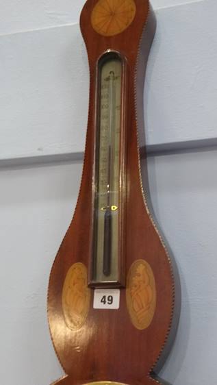 An Edwardian mahogany and marquetry inlaid banjo two glass barometer. 93cm high - Image 2 of 4