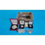 A quantity of pre-1947 silver one shilling coins. Weight 213.5grams and a selection of coins,