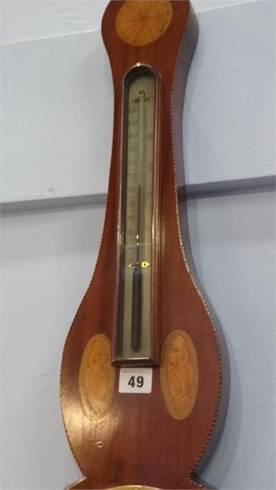 An Edwardian mahogany and marquetry inlaid banjo two glass barometer. 93cm high - Image 4 of 4