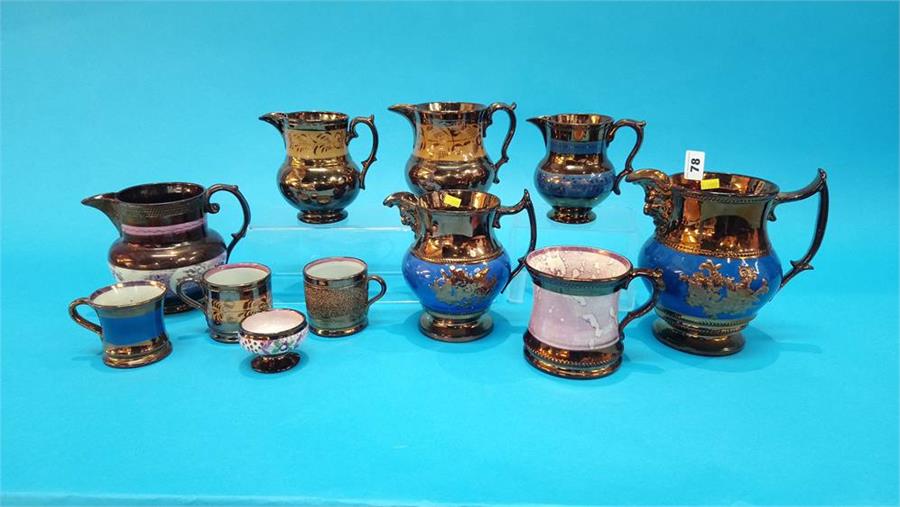 Eleven pieces of Victorian copper lustreware