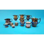 Eleven pieces of Victorian copper lustreware