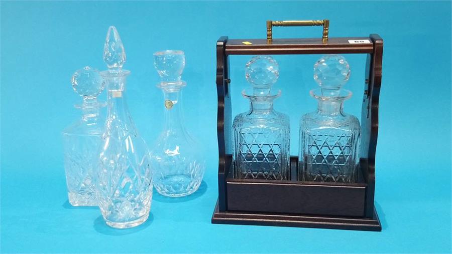 A modern tantalus and three glass decanters. - Image 2 of 2