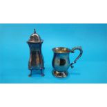 A silver tankard, Sheffield and a Birmingham silver sugar sifter. Weight 15.4oz/479grams