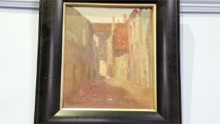 E. Beckwith, oil, signed, 'Street Scene'. 22.5cm x 19cm