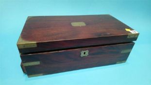 A 19th Century Campaign style mahogany and brass bound writing slope. 46cm long