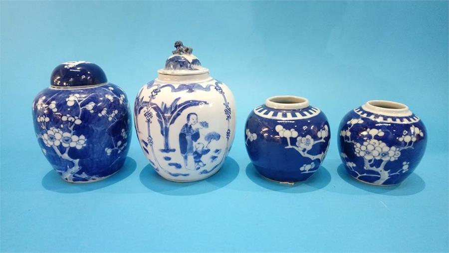 A quantity of Oriental blue and white ginger jars.