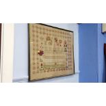 Sampler by Sarah Wright, aged twelve years, dated 1856. 44cm x 55cm