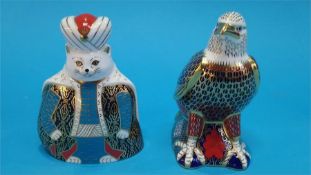 A Royal Crown Derby paperweight 'Royal Cats' and a small Golden eagle (no boxes or certificates).