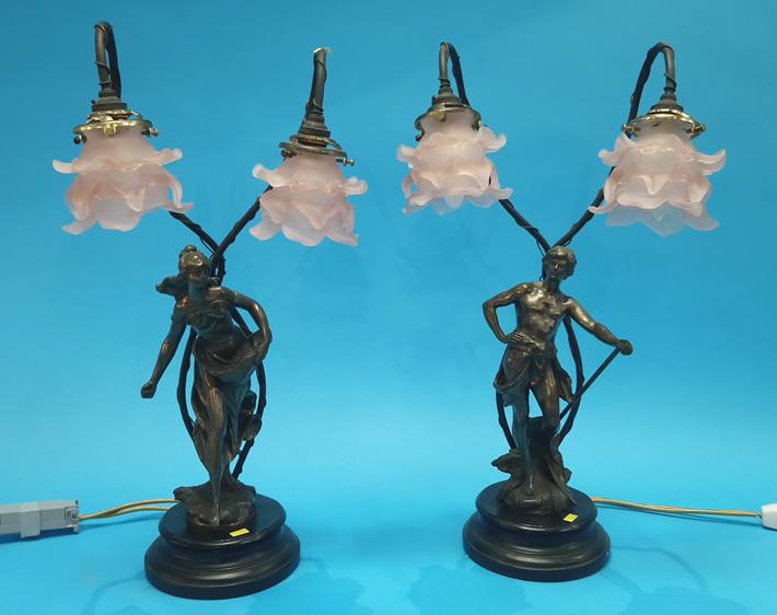 A pair of Art Nouveau style lamps.