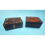 A rosewood work box and a mahogany box. (2)