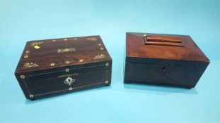 A rosewood work box and a mahogany box. (2)