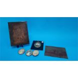 Three various oval miniatures and two copper printing plates.