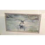 Miriam Joyce, watercolour, signed, dated 1996, 'Departure'. 15cm x 27cm