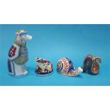 Four Royal Crown Derby paperweights to include 'French Poodle', 'Frog', 'Snail' and 'Snake'.