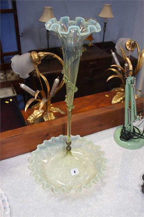 A Victorian Pearline glass epergne