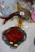 A coloured glass fish and small bowl