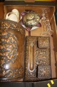 Two trays including desk set, doll etc.