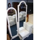 White cabinet and two cheval mirrors