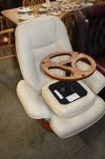 Cream leather swivel chair and footstool